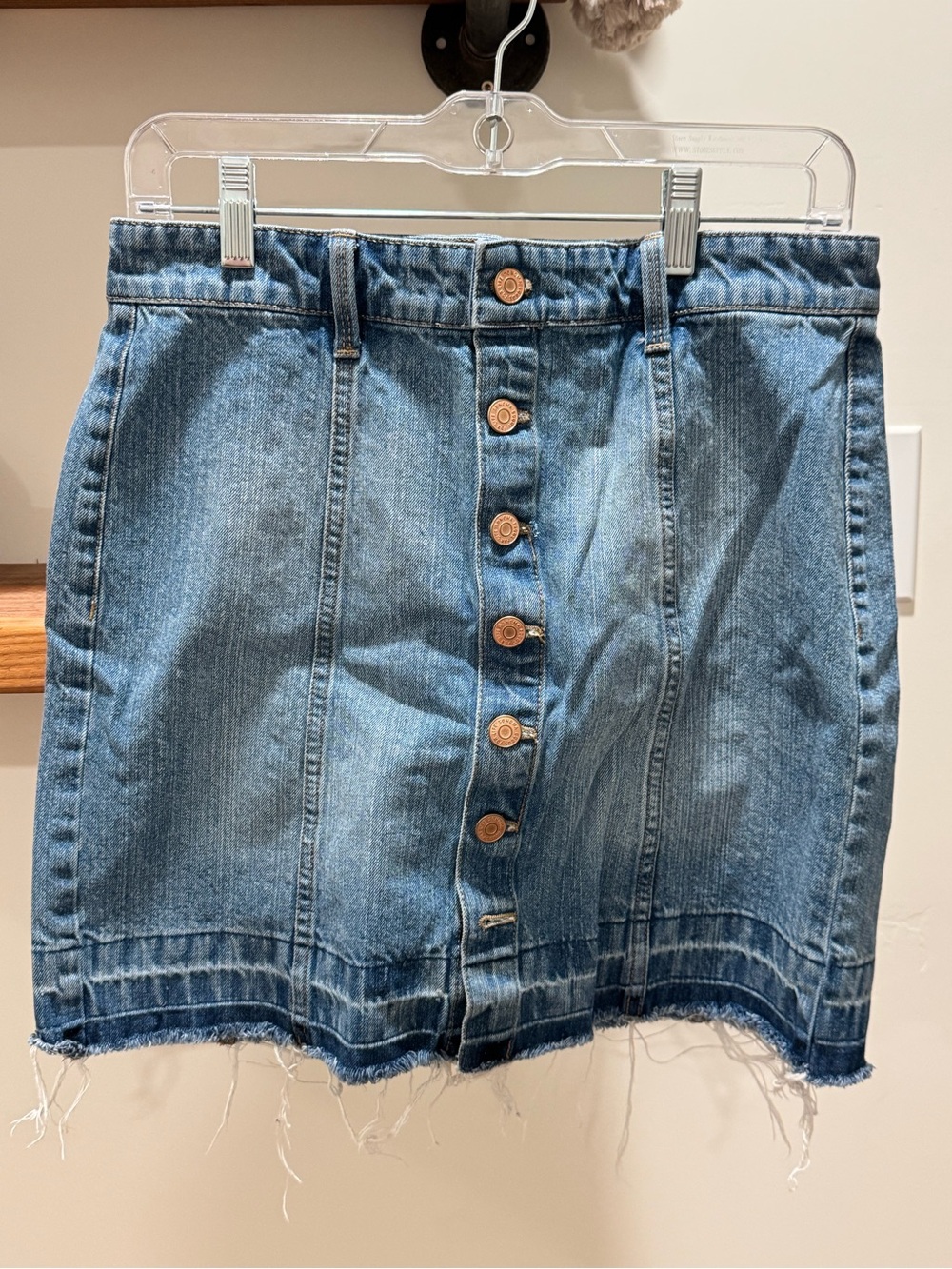 Button-Front Denim Mini Skirt - Medium Blue